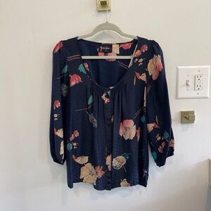 Yumi Kim Blue Floral Silk Blouse M